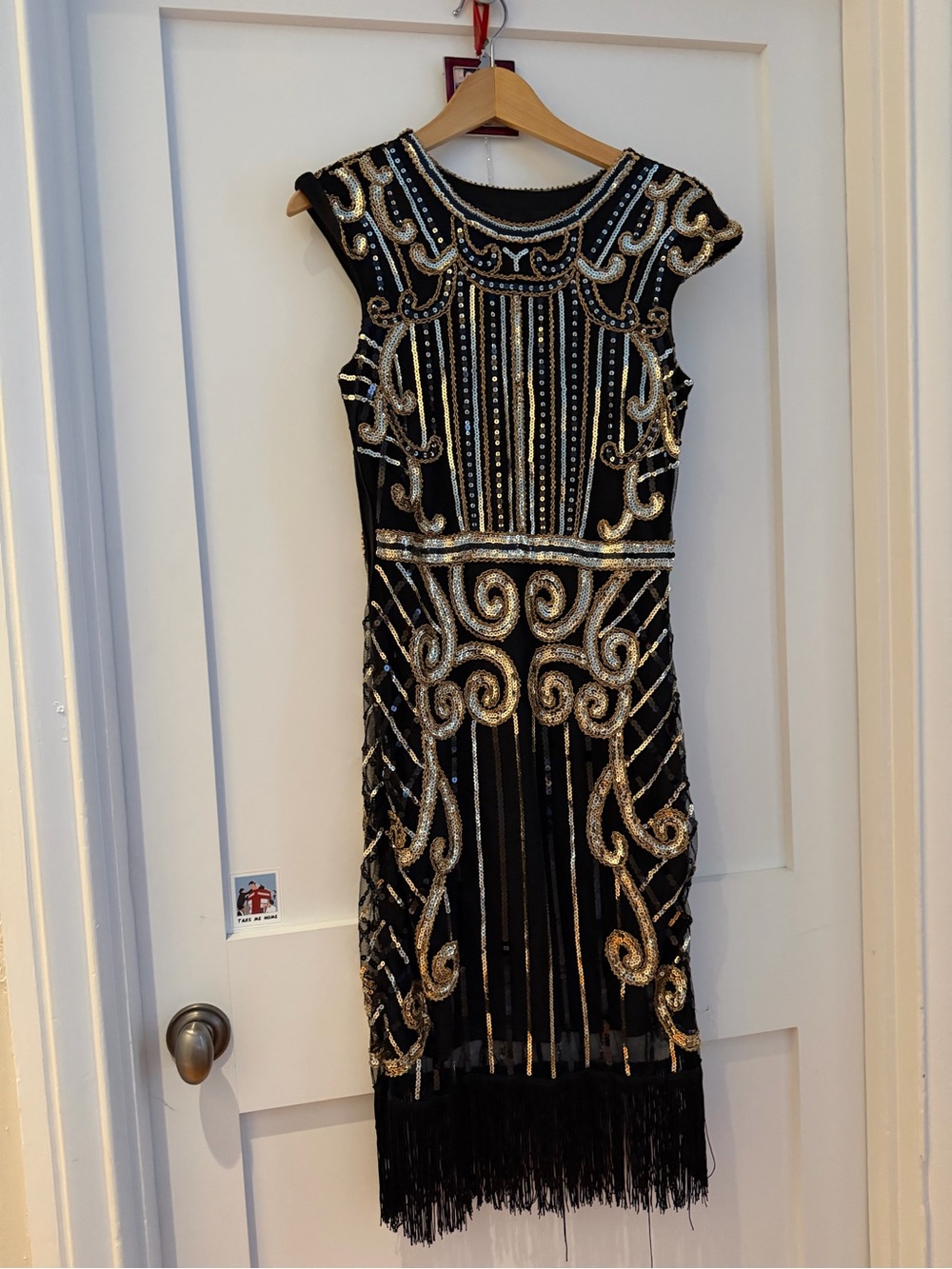 Black and Gold Beaded Flapper Dress